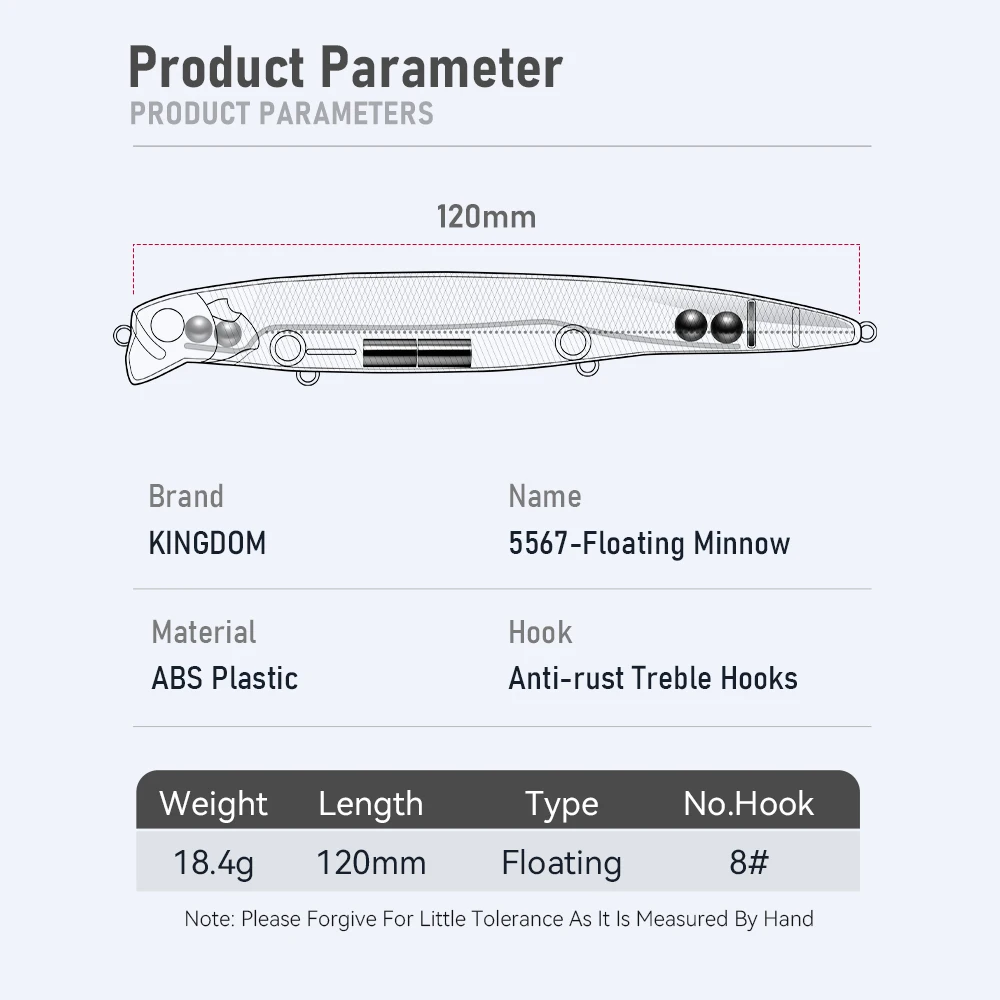 KINGDOM Floating Minnow Fishing Lure 120mm 18.4g Topwater Long Casting Artificial Hard Bits Saltwater Sea Bass GT Tuna Fishing