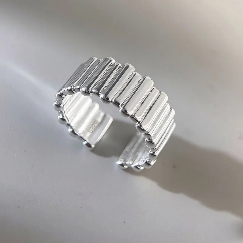 BF CLUB 925 Sterling Silver Ring For Women Jewelry Retro Strip Open Vintage Handmade Ring Allergy For Party Birthday Gift