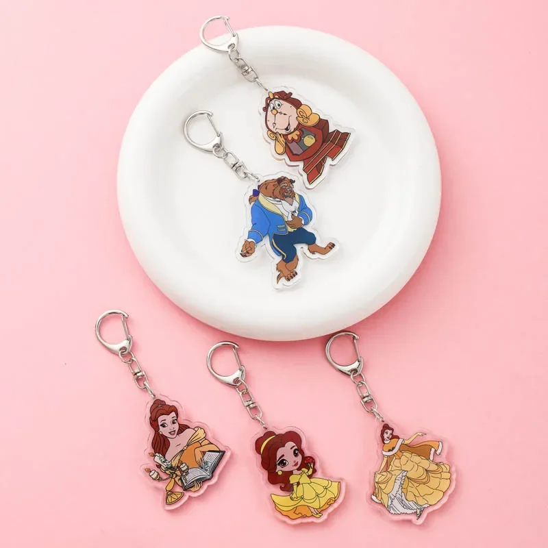 Anime Beauty and the Beast Acrylic keychain accessaries Cartoon funny Bag Pendant cute charm Car Keyring Friends Fans Gifts