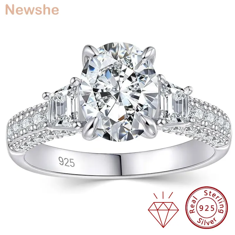 Newshe GRA Certified Moissanite Engagement Rings for Women 2.0 CT Oval Cut Solid 925 Sterling Silver Wedding Ring Fine Jewelry