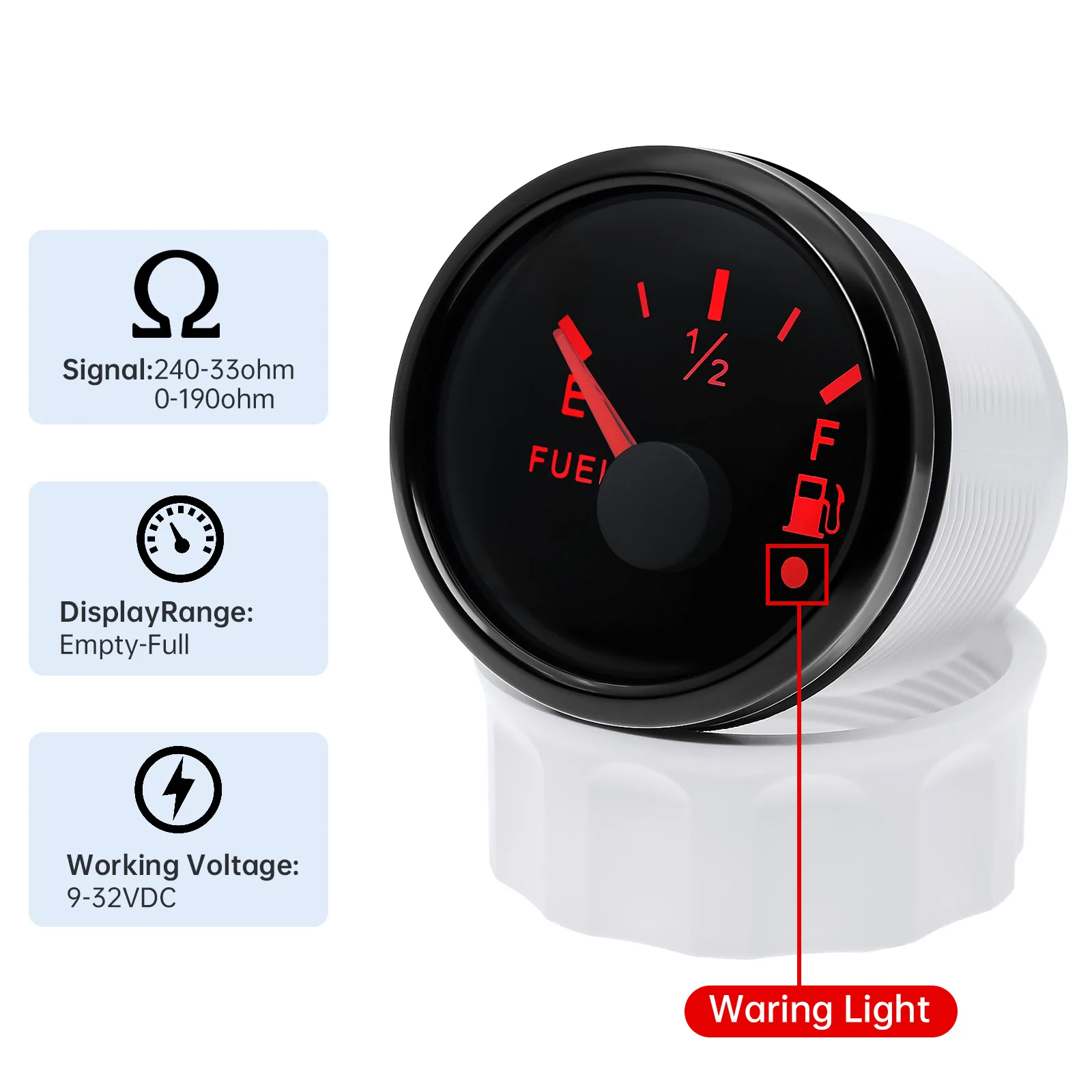 Universal Fuel Level Gauge 190/240Ohm Oil Liquid Meter Fuel Level Indicator With Alarm Light For Mrine Car Boat 12/24V