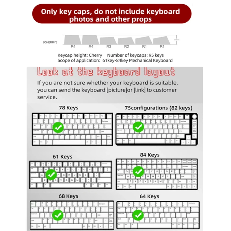 Keycaps bonitos 95 teclas (sem teclado) kit de teclas cereja pbt se encaixa 61-84 teclas teclado mecânico de troca quente para diy personalizado