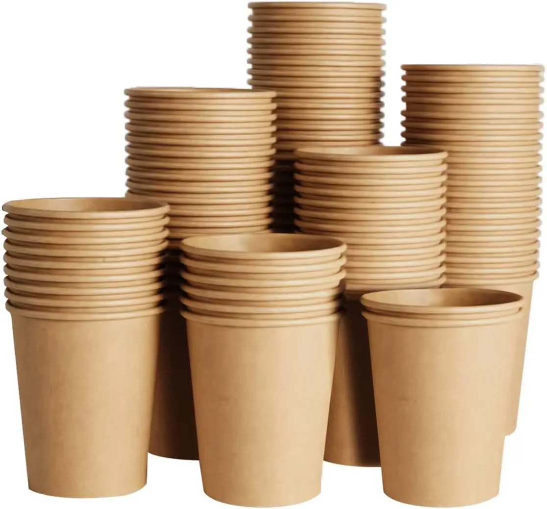 

8 oz Kraft Paper Cups Unbleached Disposable Paper Coffee Cups Thickened Hot/Cold Beverage Drinking Cup for Party Home Cafes