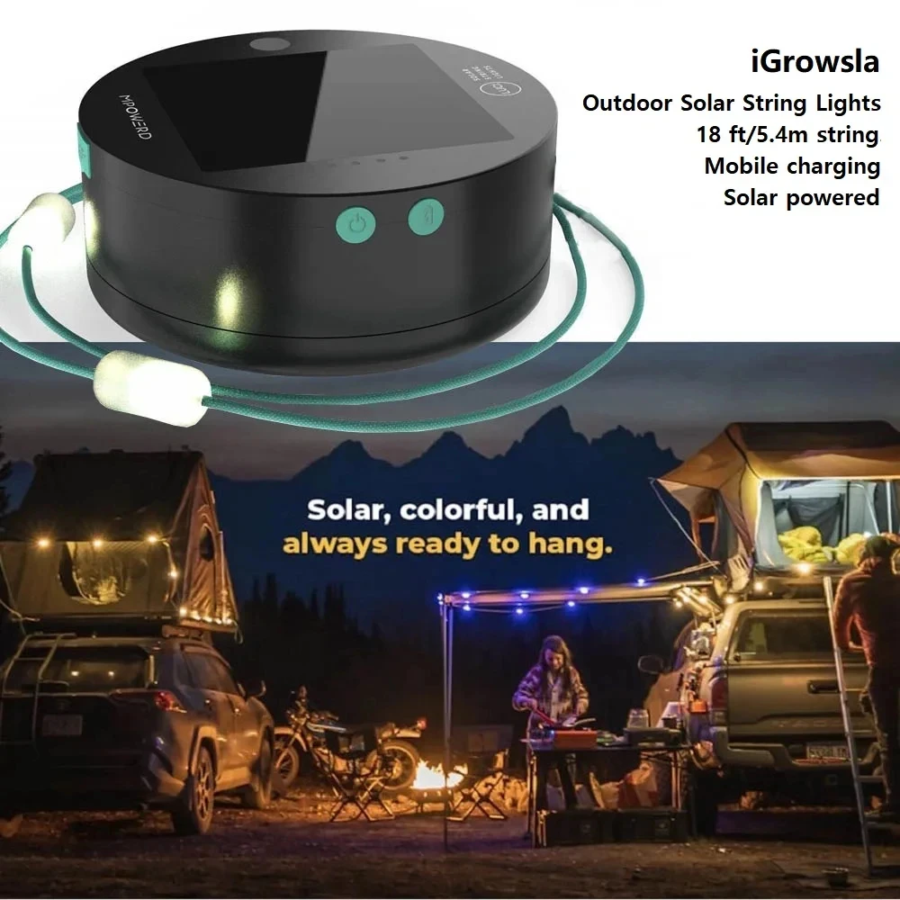 RV Camping lights Solar Outdoor Camping String Lights Phone Charger 100 Lumens LEDs Rechargeable Via Solar USB Detachable 5.5m