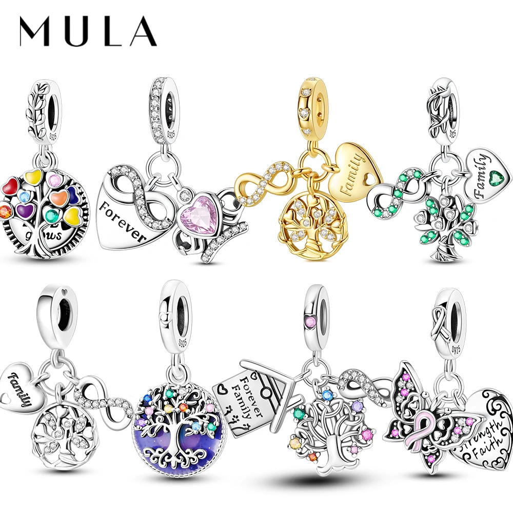 

MULA, серебряные подвески 925, семейное дерево навсегда, подвеска, подходит для оригинального браслета с бусинами, изготовление женских ювелирных изделий, висячие подвески «сделай сам»