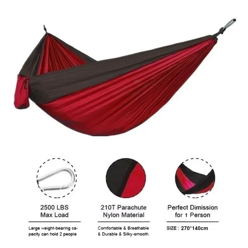 Outdoor Single Person Camping Hammock With Nylon Color Matching Hammock High Strength Parachute Fabric Portable Hanging Bed