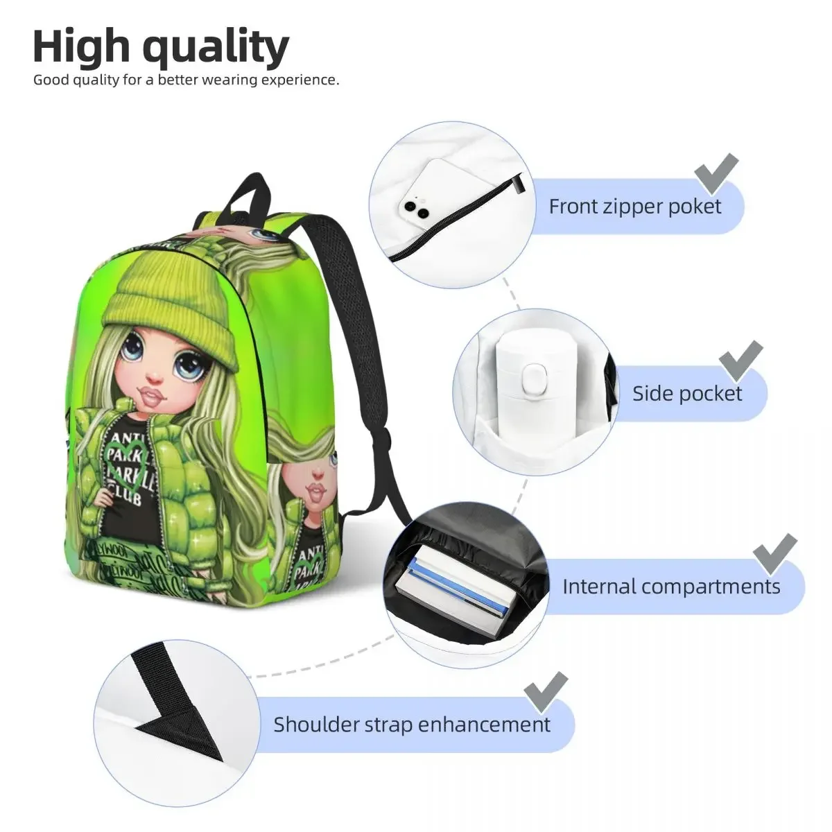 Rainbow High Jade Hunter zaino elementare High College School Student Book Bags Fit uomo donna Daypack viaggi all\'aperto