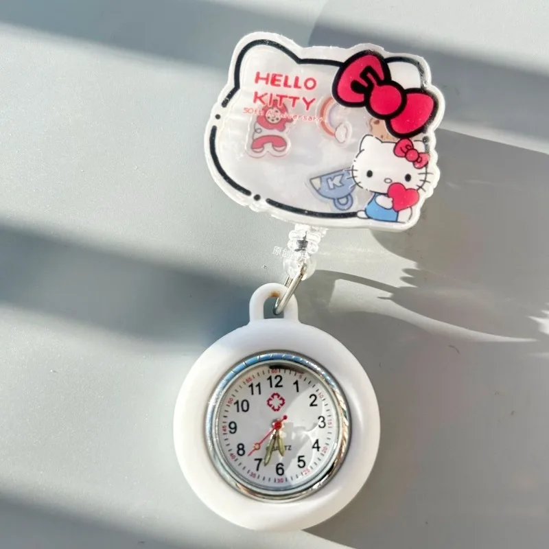 Reloj de pulsera colgante telescópico con música de Anime Sanrio Hello Kitty, diseño de dibujos animados Kawaii, para estudiantes y médicos, novedad 2026 para niñas.
