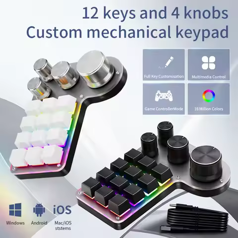 12 Keys 4 Knobs Programming Custom Macro Keyboard RGB Mechanical Keyboards For Gaming Keypad Hotswap Macropad Shortcut Keys