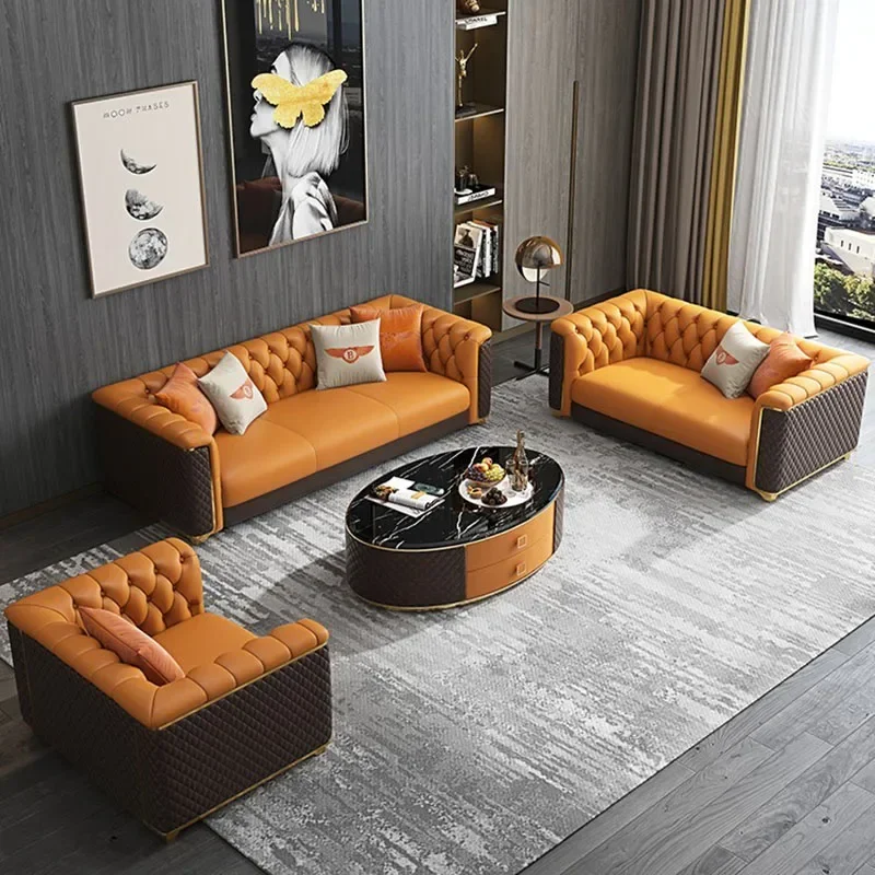 Stretch Minimalist Italian Sofa Villa High End Designer Orange Sofa High Back Room Sillon Relax Reclinable Para Salon Furniture