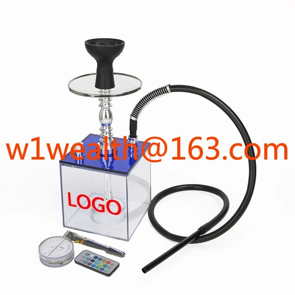 5 Colors Cube Hookah LED Shisha Acrylic Sheesha Nargile Wholesale square Hookah Custom Hookah Sets