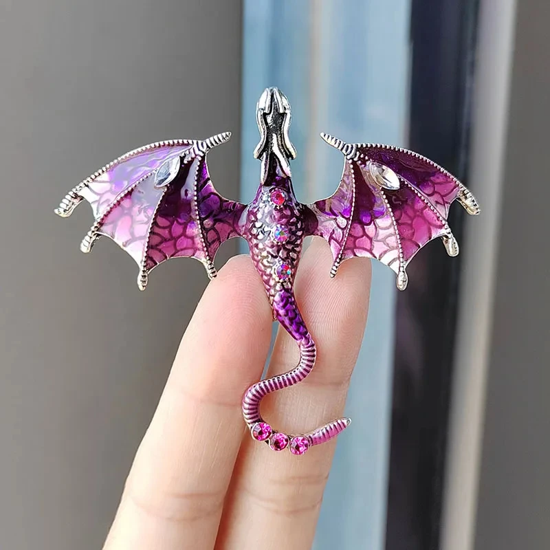 Retro Enamel Dragon Brooches For Women Men 6-color Rhinestone Flying Legand Animal Party Office Brooch Pins Gifts