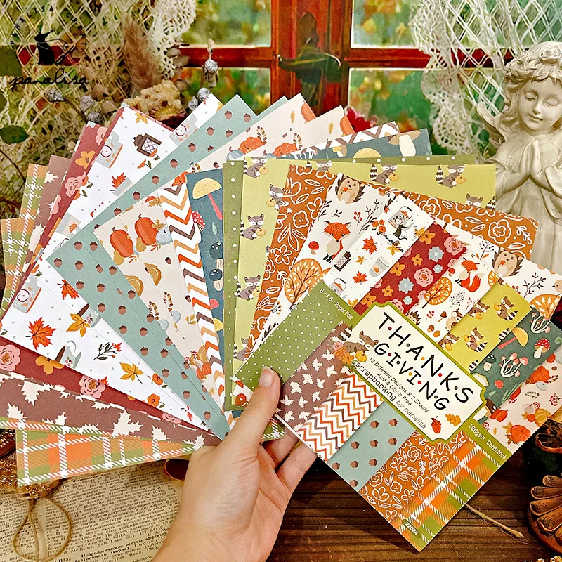 DIY Photo Album Scrapbooking Paper Ledger Materials Cute Autumn Thanksgiving Background Paper Pattern Paper