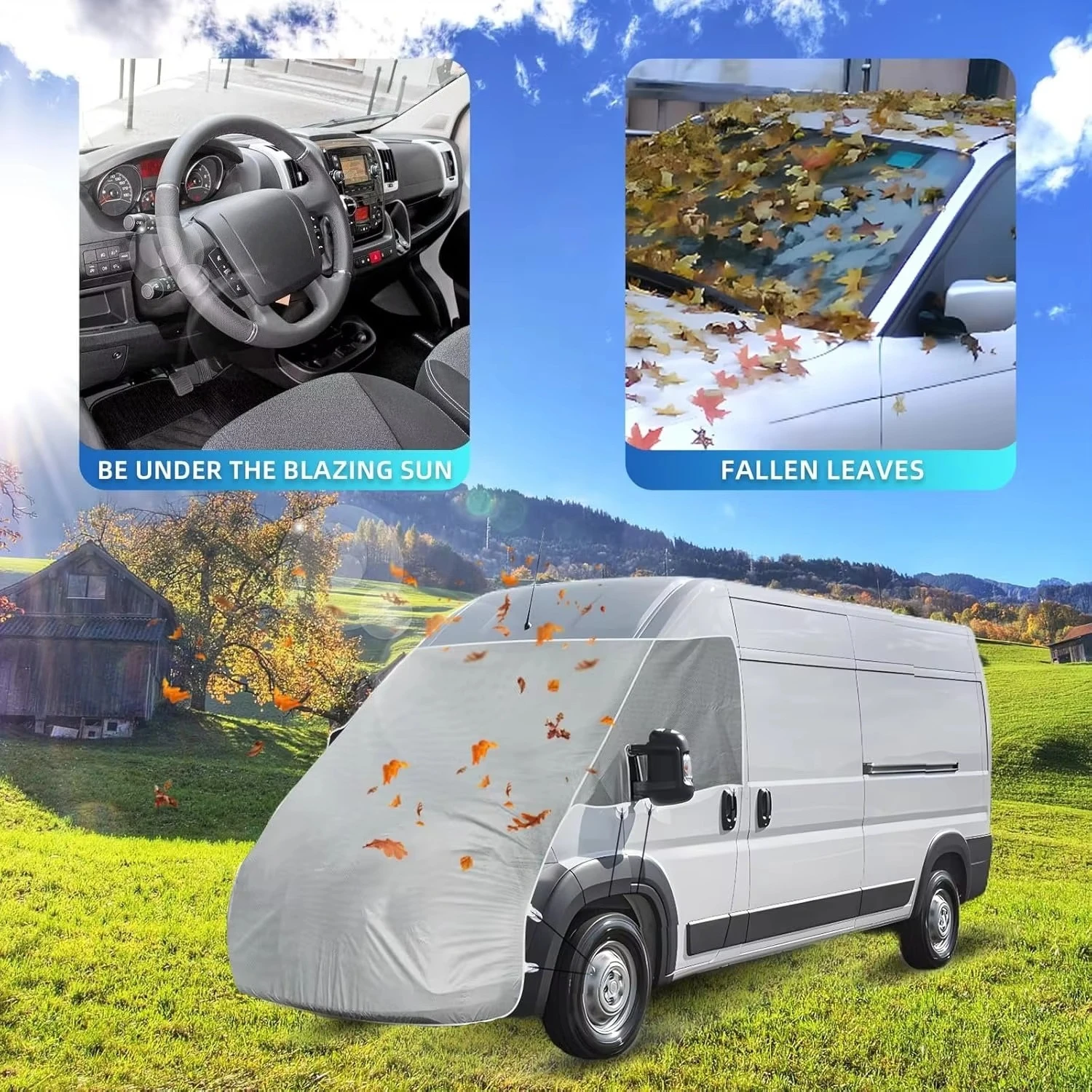 For Fiat Ducato Peugeot Boxer Citroen Relay 2006+ X250 Ram Promaster Caravan Windscreen Engine Hood Full Cover Sun Protection