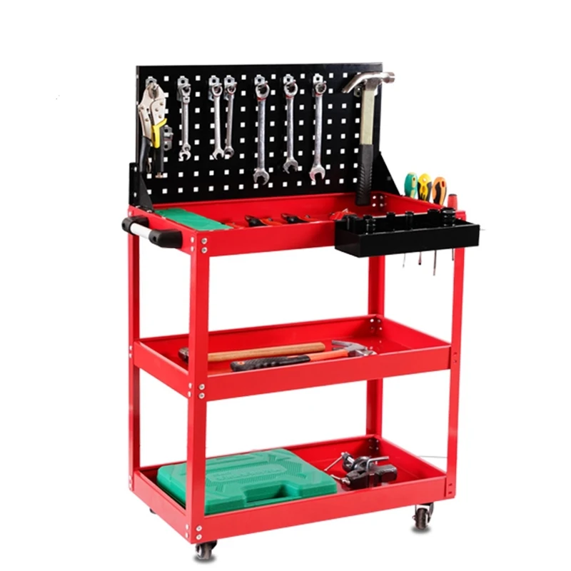 Mechanical Workshop Tools with Wheels, Tool Carts 3-layer Mobile Tool Car, Multifunctional and Heavy-duty Auto Repair Parts Car