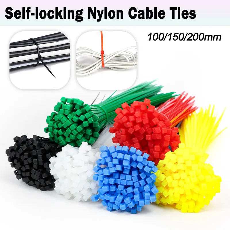 100/150/200mm Nylon Cable Tie Self-Lock Cable Ties Nylon Wire Zip Durable Organiser Fastening Ring Colored Plastic Binding Strap