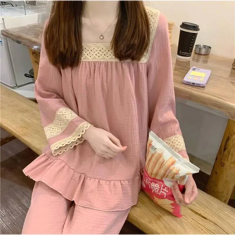 Moda Sexy, anuncios de primavera y otoño, nuevo modelo de pijamas para mujer, traje de ocio con escote cuadrado, ropa cómoda para el hogar, nuevo