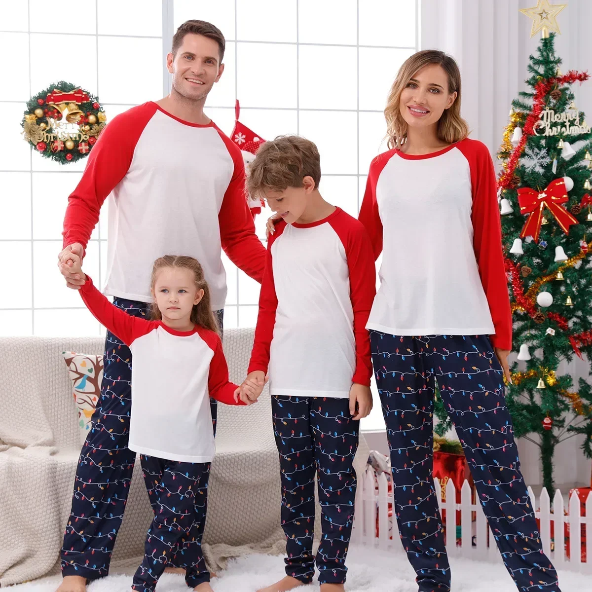 2024 neue weihnacht liche passende Outfits für Familien/Paare vorne leere Pyjamas Set Eltern-Kind Nachtwäsche weiche Pyjamas Familien-Look