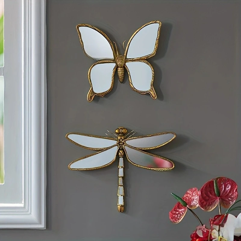Creative Resin Material Mirror Finished Product,Golden Curled Tail Dragonfly Butterfly Home Decoration Craft,Wall Mounted Office