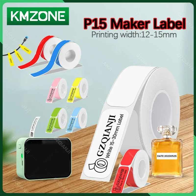 Multiple Size P15 Label Paper Sticker Colorful Cable 15x30mm 12x30mm Waterproof Oil-proof Tape Rolls Transparent Thermal Paper