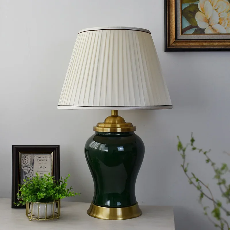 징더전 도자기 책상 램프 거실 침실 LED 책상 녹색 침실 책상 침대 옆 호텔 램프