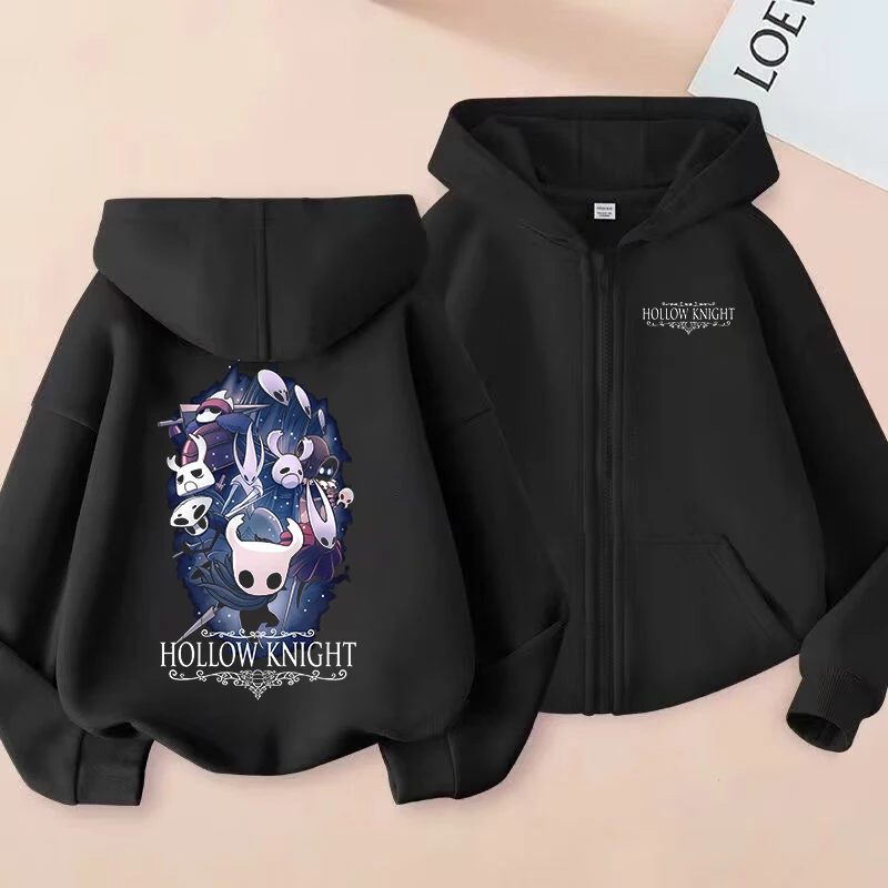 Game Hollow Knight Graphic Zipper Sweatshirt Girls Hoodie Fashion Kids Clothes Cartoon Zip UP Hooded Streetwear Y2k Casual Tops