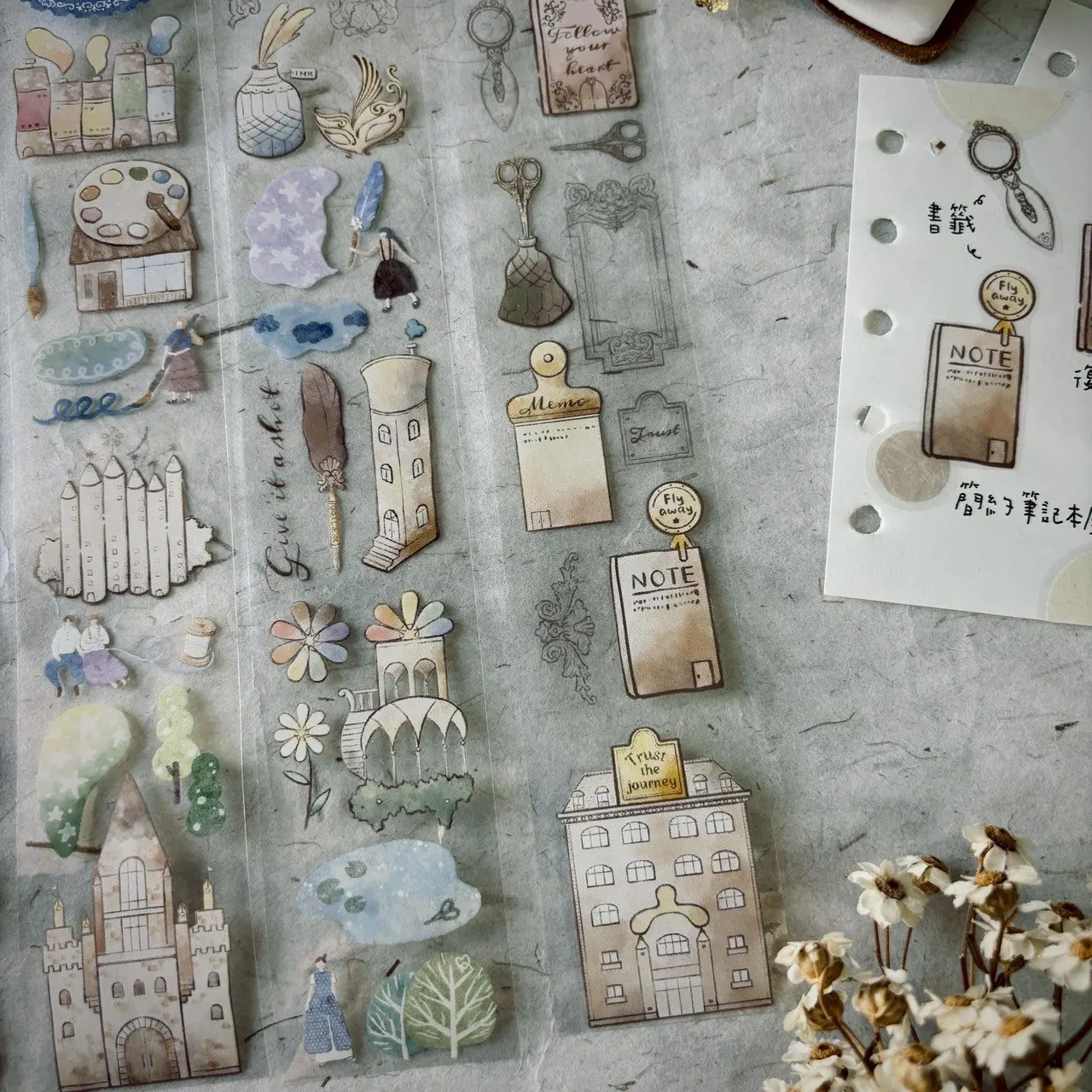 A Great Idea Studio Vintage Stationery House Washi PET Tape for Plan Card Making DIY Scrapbooking Decorative Sticker