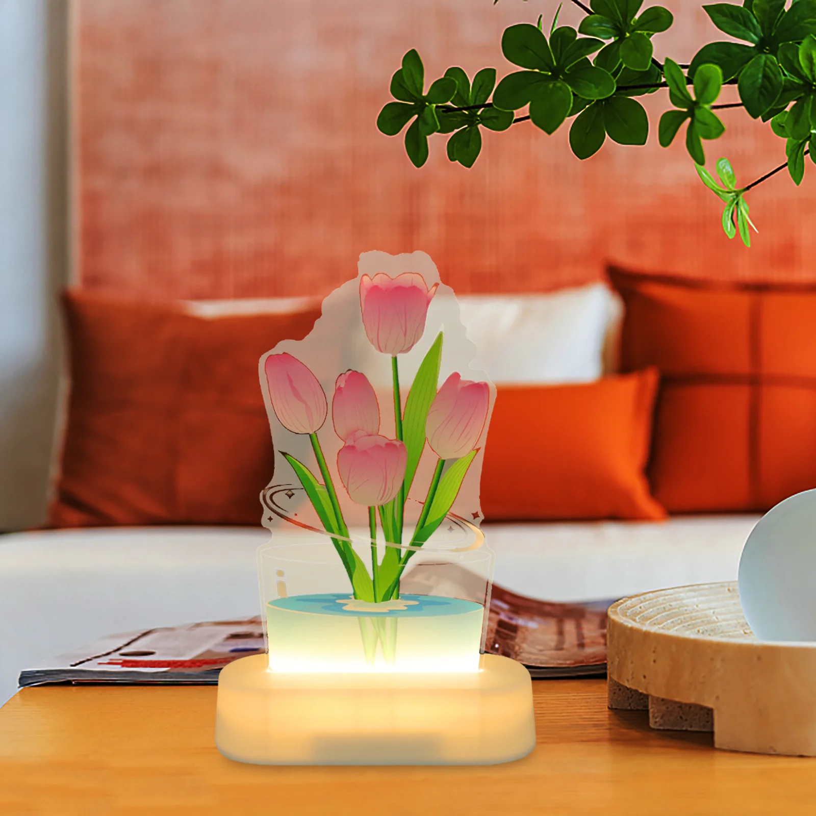 مصباح ضوء ليلي ثلاثي الأبعاد هدية إبداعية لديكور غرفة النوم LED ضوء ناعم مصباح وهمي ثلاثي الأبعاد على شكل زهرة التوليب