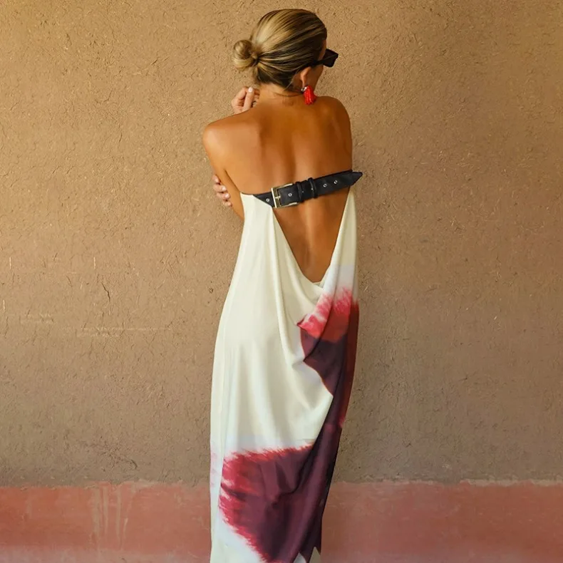 Ärmelloses, bedrucktes, trägerloses langes Kleid, modisch und sexy, für Party, Abschlussfeier, formelle, elegante Damen-Robe. – Detail 9