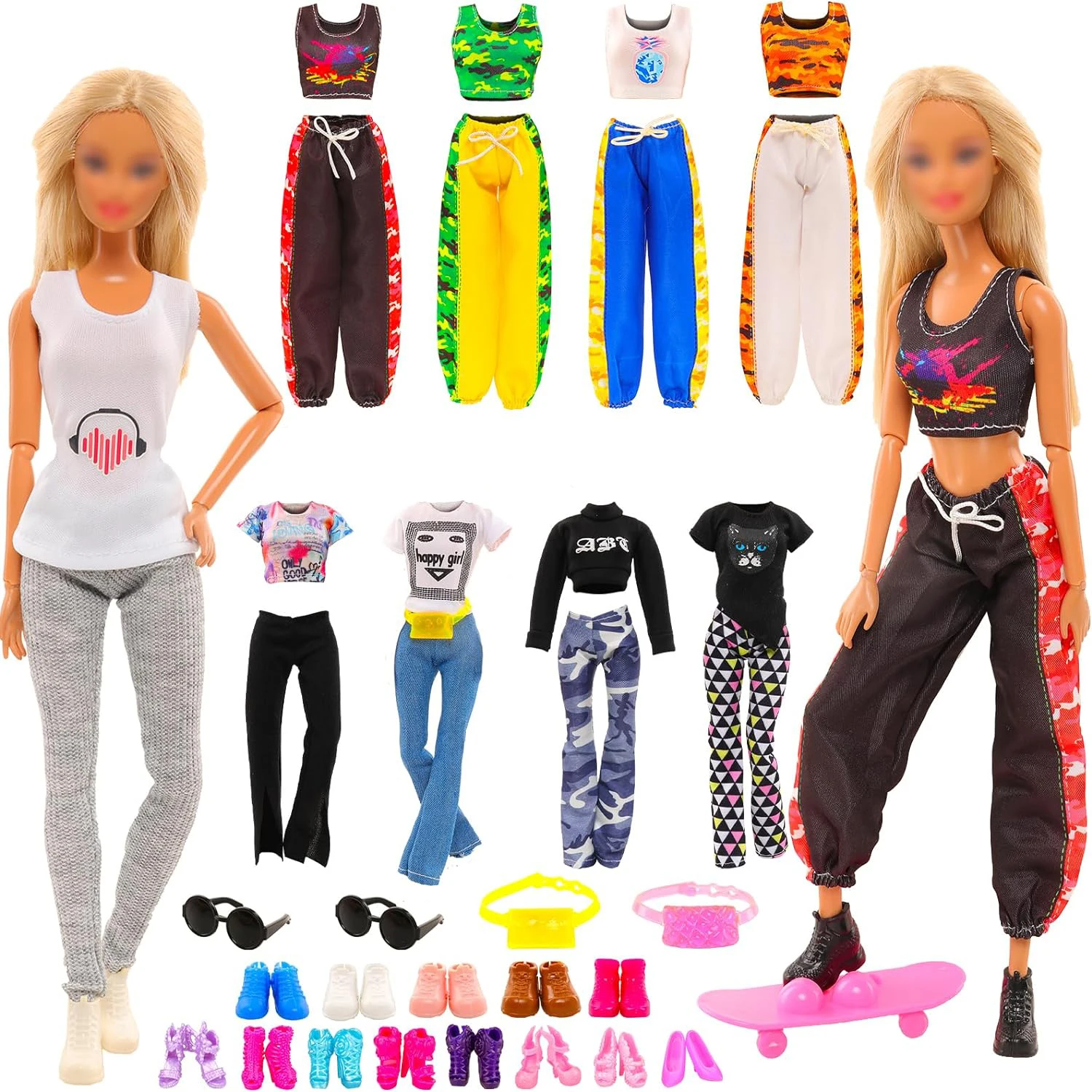 

20 Pcs Doll Clothes and Accessories Include 5 Sport Suits Tops and Pants with 2 Pockets 2 Glasses 1 Scooter 10 Shoes for 11.5