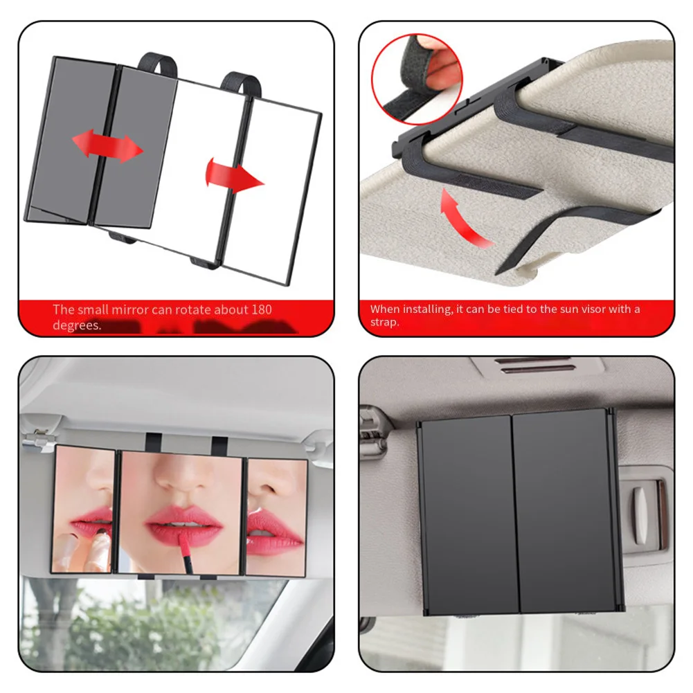 1pc 3-Way 360-Degree Folding Mirror For Haircuts Shaving Car Makeup Mirror Replacement For-Universal Sunshade Mirror Parts