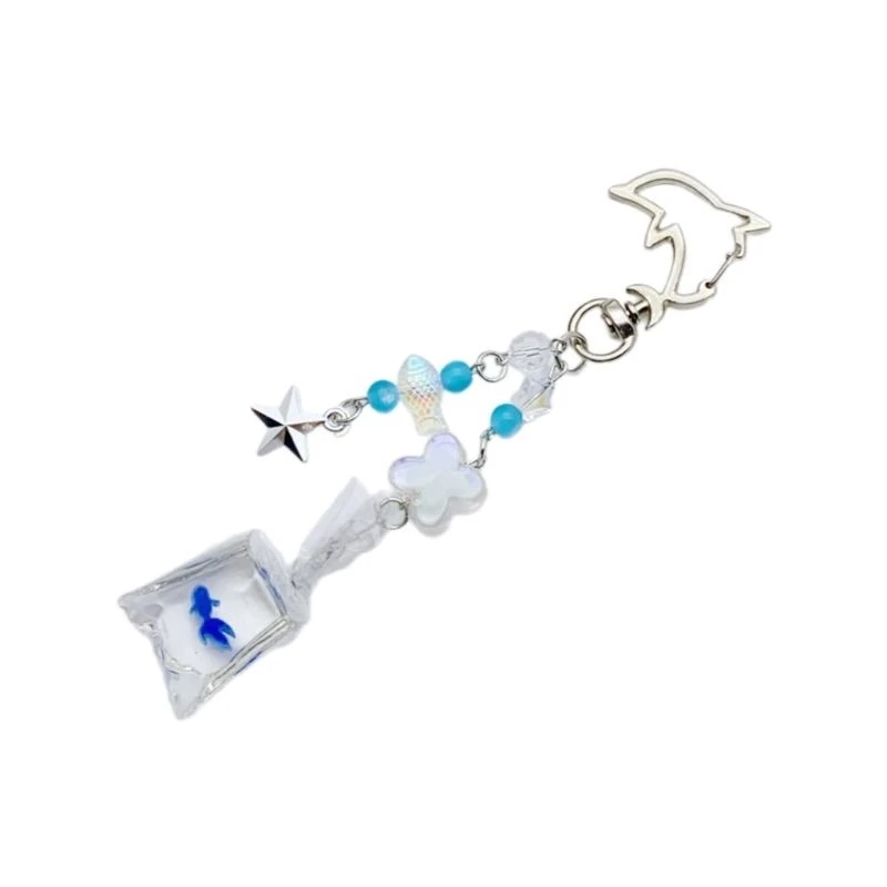 J78F Elegant Lovely Marine Themed Keychain with and Star Bead Pendant In Clear Bag Designs for Travel And School