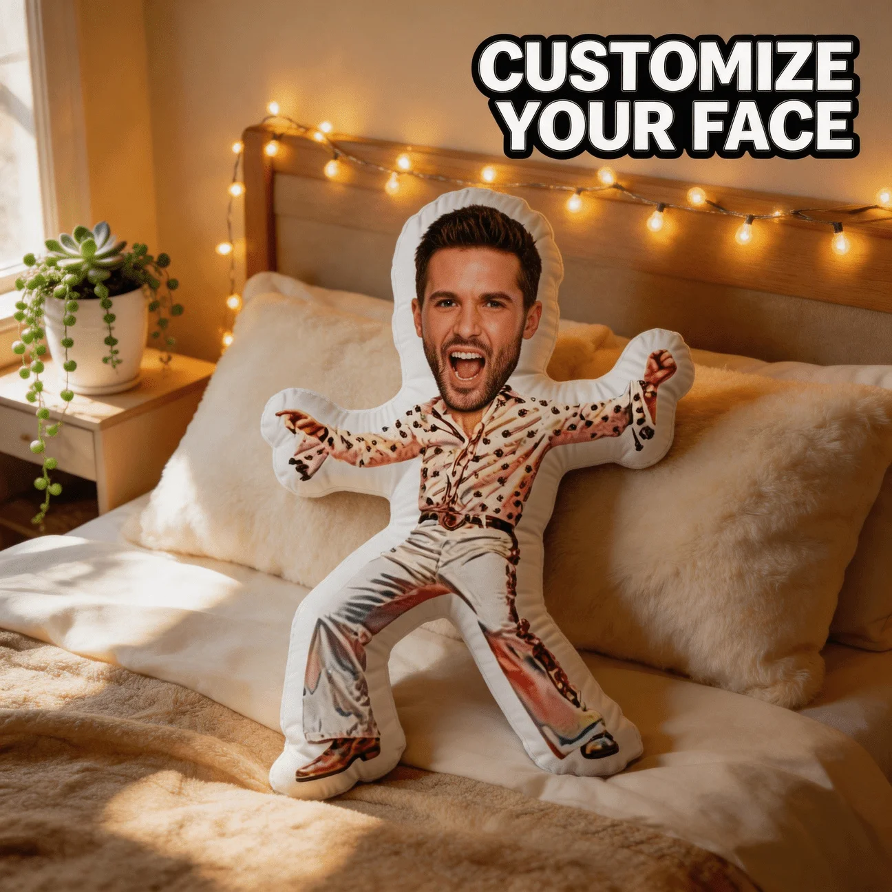 Custom Full Body Photo Shaped Pillow, Personalized Funny Face & Dancing Pose Decorative Cushion, Unique Home Decor Accent for So