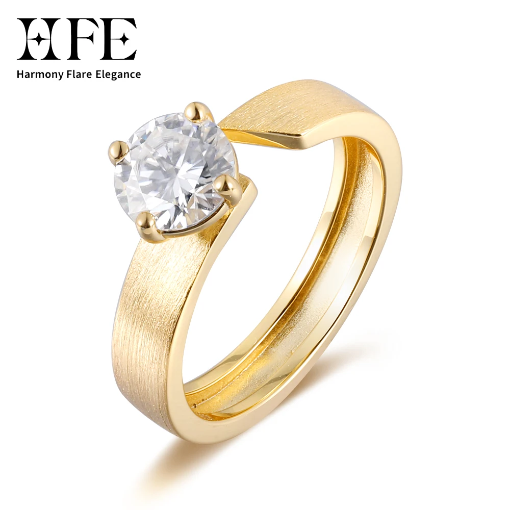 

HFE Gold Simple Ring 1 Carat D Color VVS1 Moissanite 925 Sterling Silver Plated K Gold Women's Fashion Accessory Wide Ring