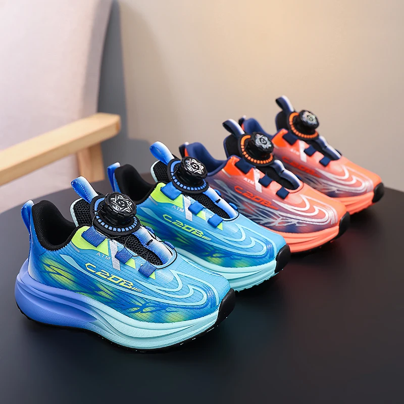 Children Running Shoes Rotating Button Soft Bottom Kids Sneakers Thick Soft Sole 2026 Brand New Sports Shoes Mesh Breathable