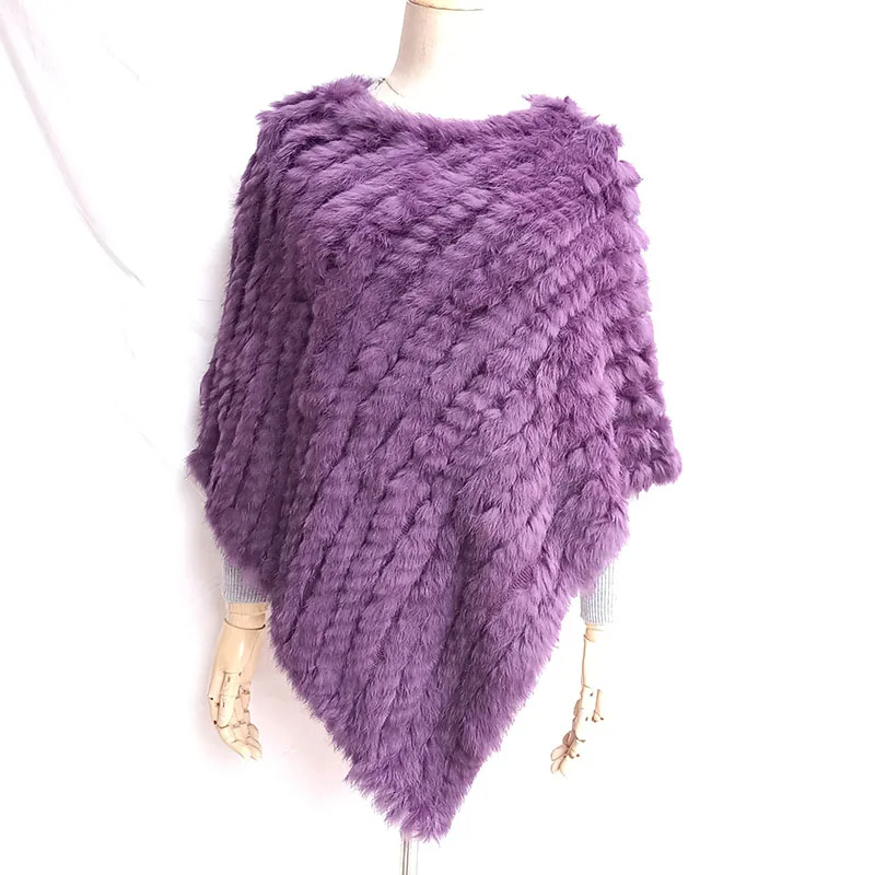 2024 Zimowe damskie dzianinowe poncza z prawdziwego futra królika Casual Winter Kobiece prawdziwe futro Cape Shawl Gorąca wyprzedaż Naturalny futrzany szal