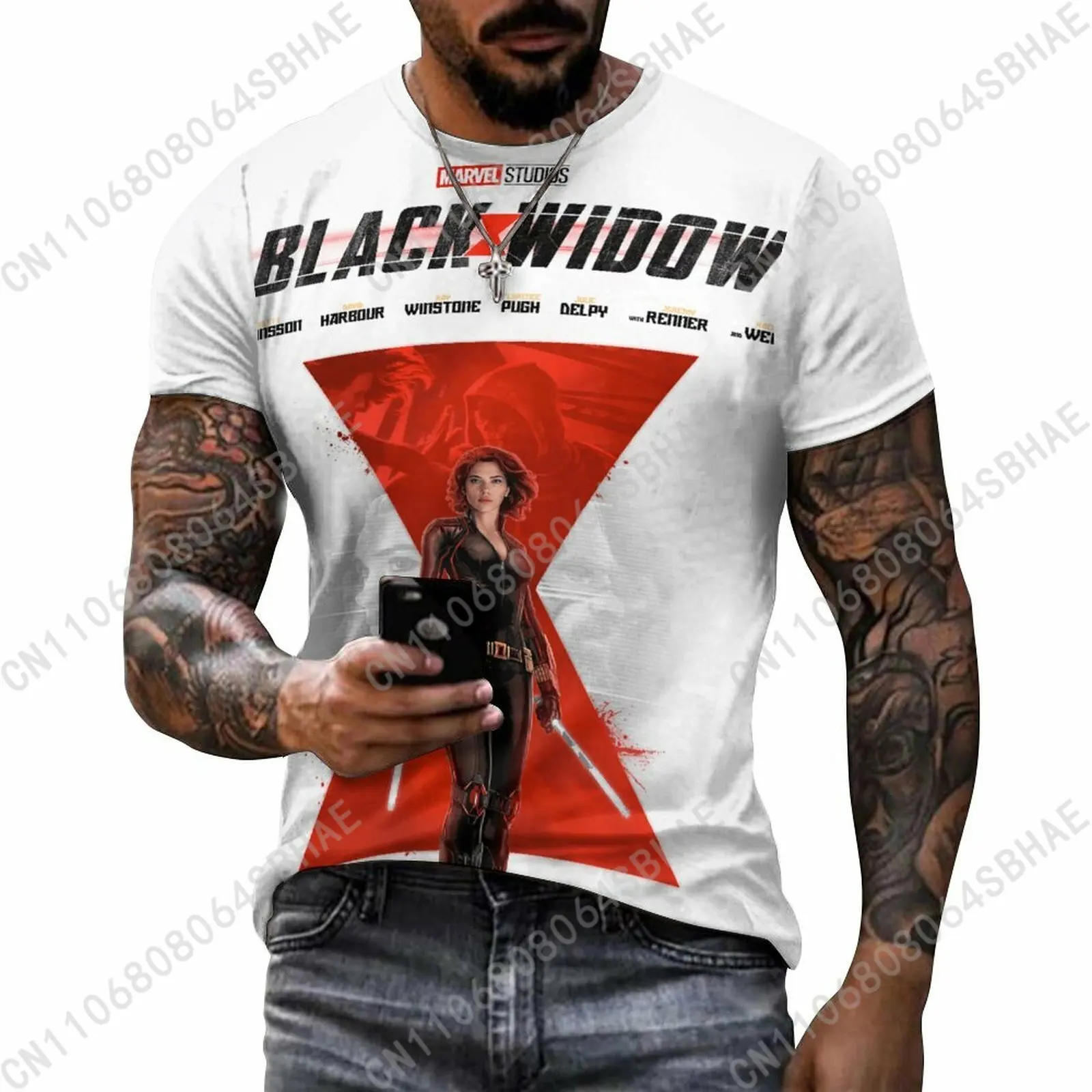 

Marvel Black Widow Custom Pattern Men's Cotton T-Shirt Short Sleeve Tee Men Tops Personalized Tshirt Summer Cosplay