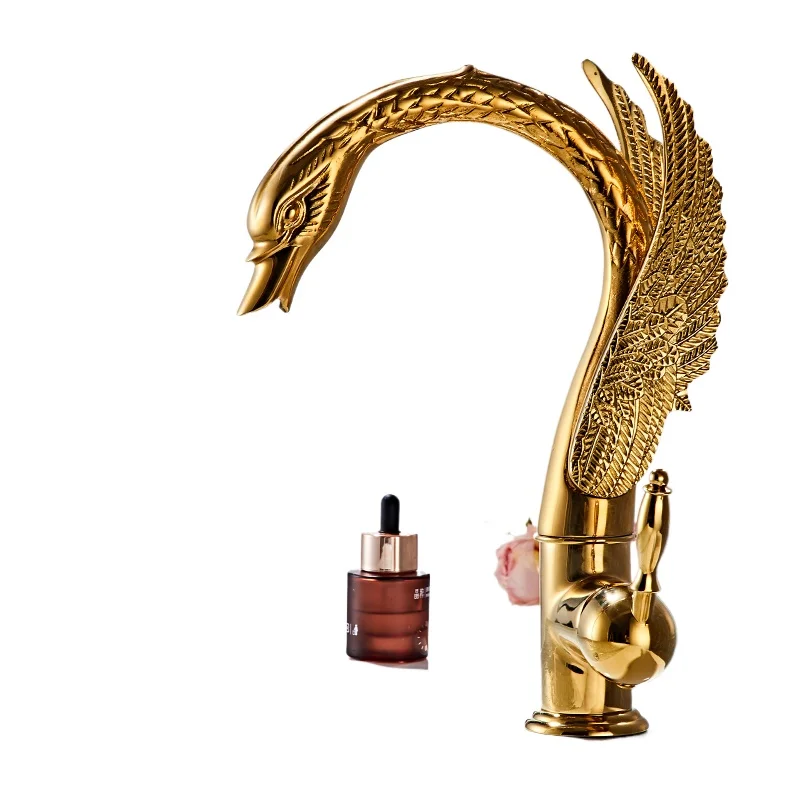 

Swan art washbasin faucet all copper hot and cold bathroom washtable villa hotel special