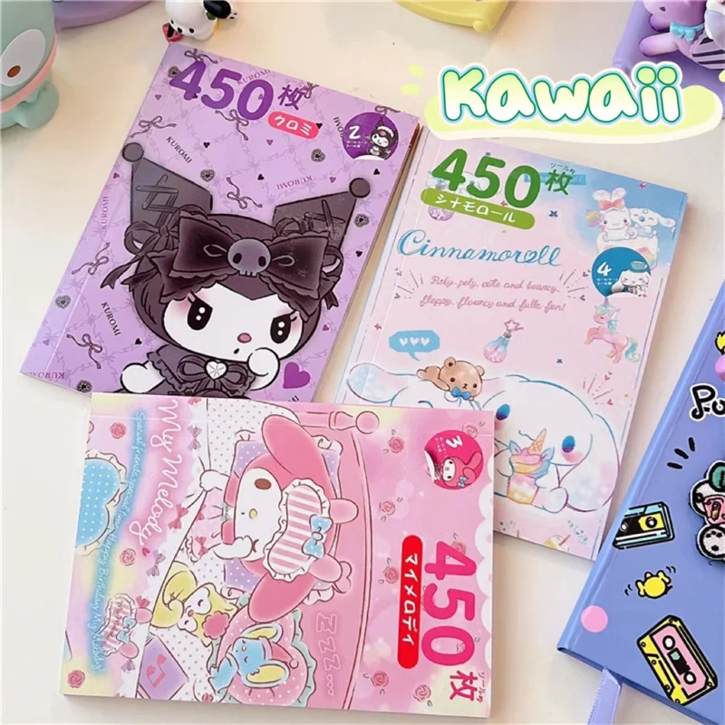 450Pcs Sanrio Kuromi Hello Kitty Sticker Book Melody Goo Card Cartoon Kawaii Sticker Hand Account Decoration For Girls Gift