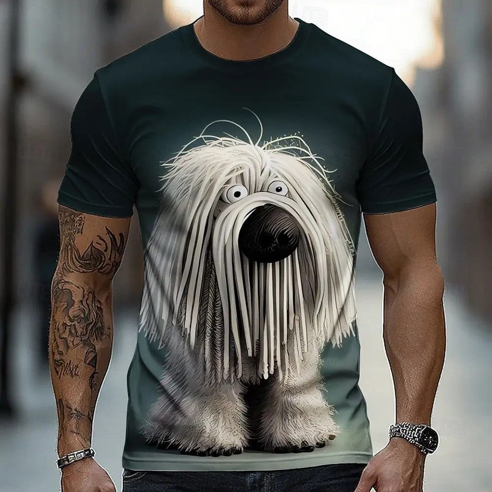 Funny Men's Shaggy Dog T-shirt 3D 3D Messy Hair Puppy Graphic Short Sleeve T Shirt Casual Cute Unisex Daily Tops Summer Clothing