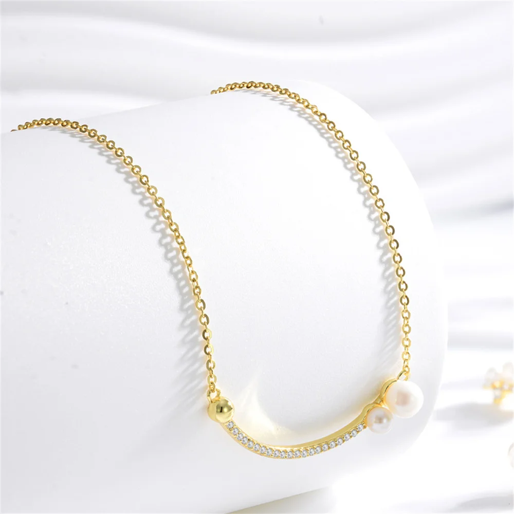 

Korean S925 Silver Smile Pearl Necklace, Natural Pearl+Zircon Pendant, Niche High-End, Women's Minimalist Collar