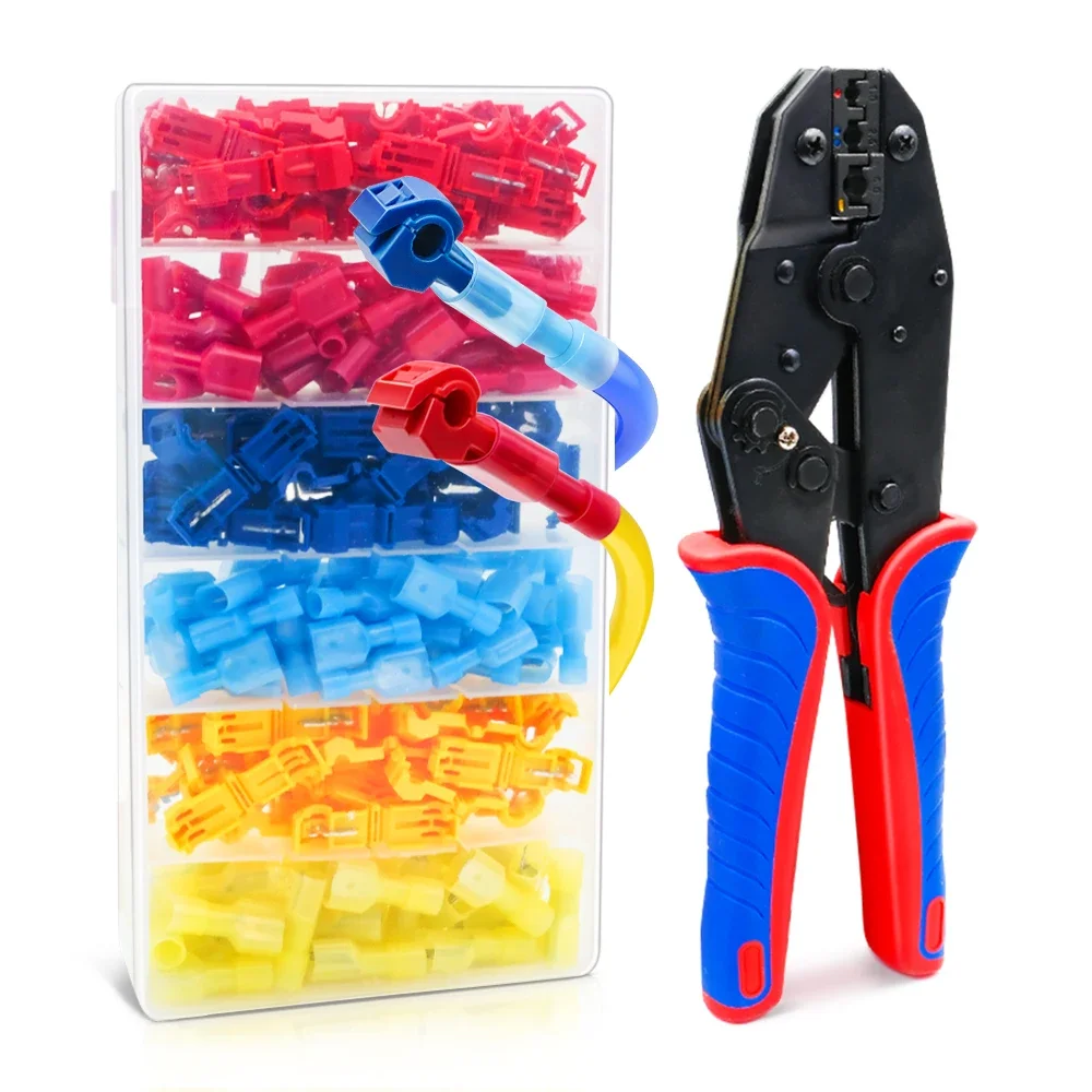 

30J Crmping Plier T-Tap Assortment Set Electrical Quick Splice Insulated Male Connector Spade Crimp Wire Coductor Terminals Kit