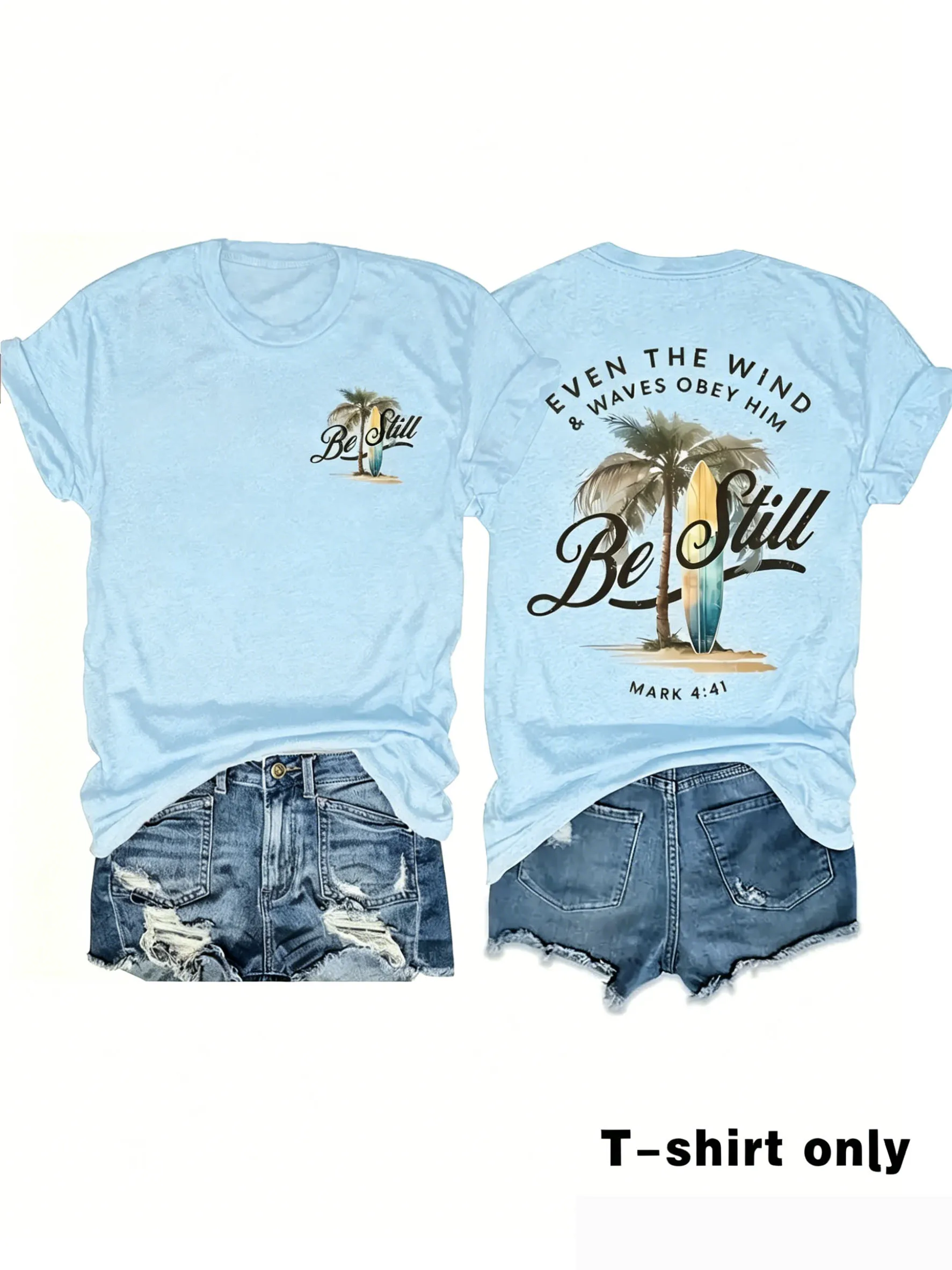 Bohemian Summer Atmosphere Sunshine Palm Tree Double Sided Printed Women's Round Neck Short Sleeved Vacation T-shirt view 5