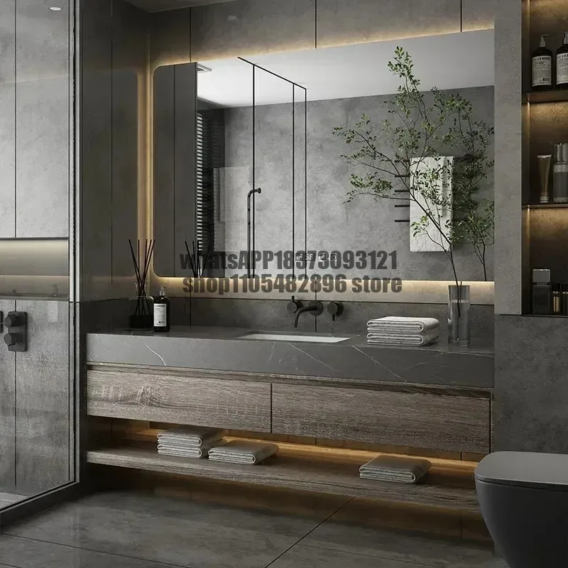 Minimalist Bathroom Cabinet Integrated Rock Plate Ceramic Washbasin Bathroom Vanity Cabinets Under Sink Bathroom Furniture