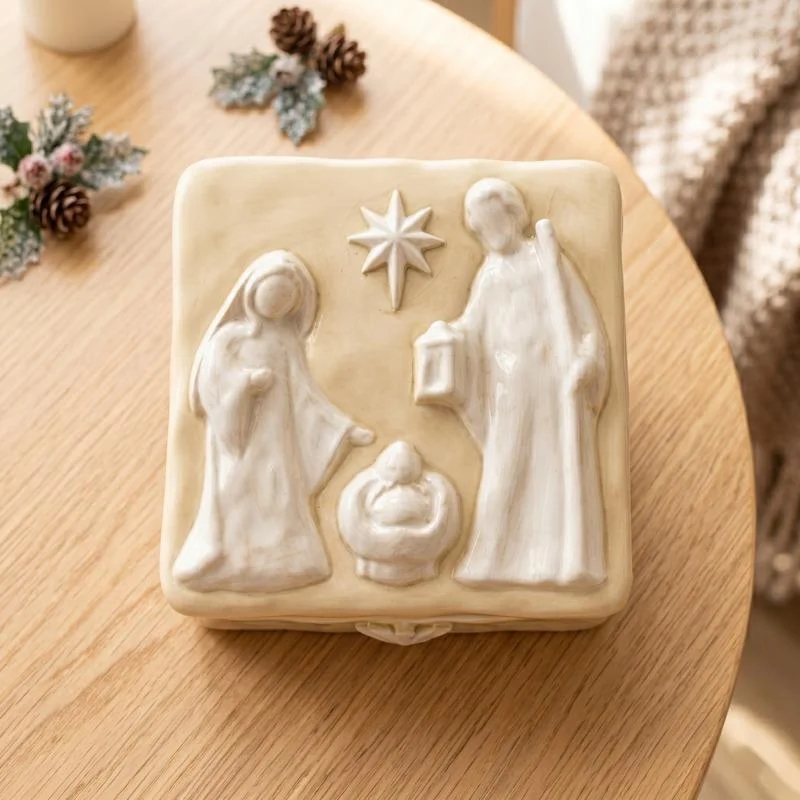 Embossed Resin Storage Box Religious Keepsake Party Centerpiece Nativity Jewelry Box Home Display Gift For Women And Couples