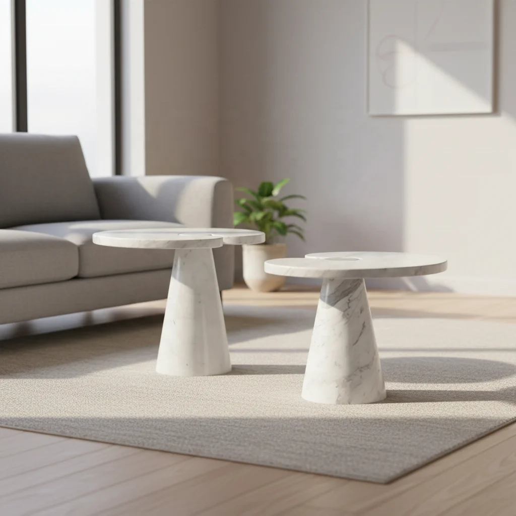 h*-Modern Luxury Wooden Nesting Side Coffee Table Carrara White Glass Top Home Living Room Furniture Tray Nordic Elegant