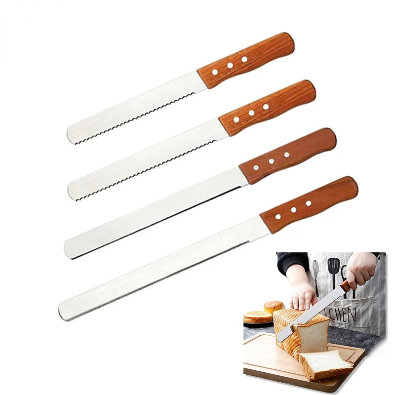 2pcs 10/14 Inch Best Serrated Bread Knife Cake Cutting Long Baguette Cutter Stainless Steel Loaf Slicer/Slicing