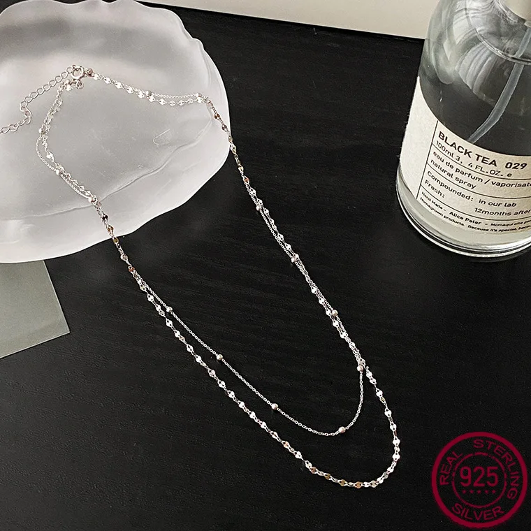 

New S925 pure silver light luxury fashion niche high-end feeling double-layer necklace wedding jewelry