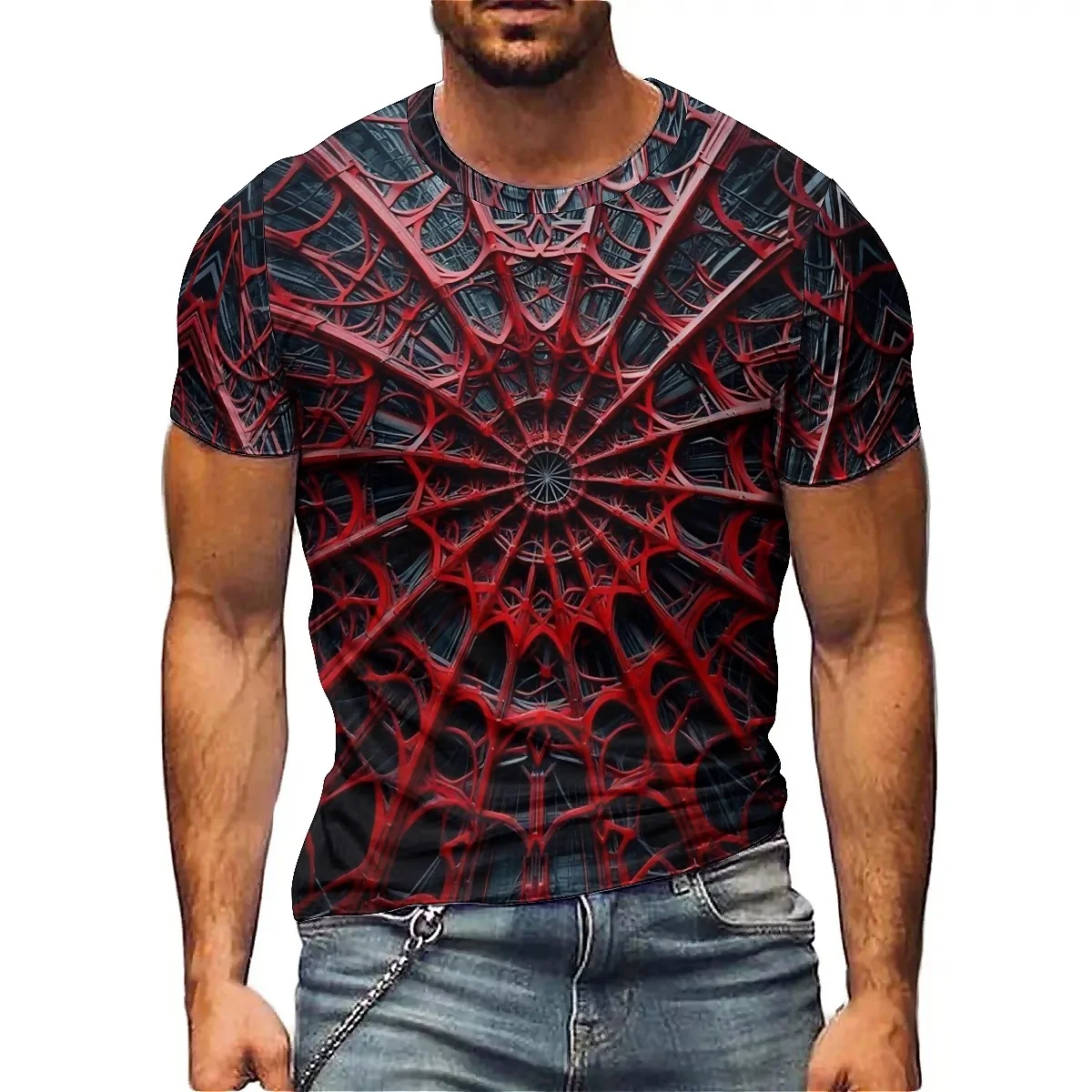 

Men's Chinese Pattern 3D Printed Short-Sleeve T-Shirt - Adult Summer Style, Full-Body Print