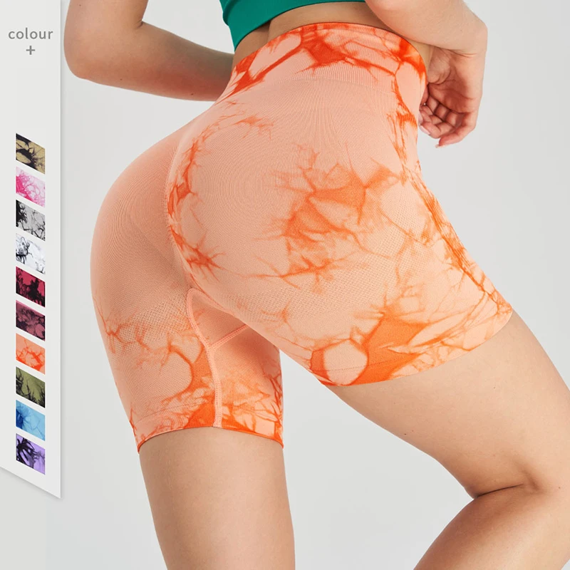 New Seamless Tie Dye Push Up Yoga Shorts For Women High Waist Summer Fitness Workout Running Cycling Sports Gym Shorts Mujer